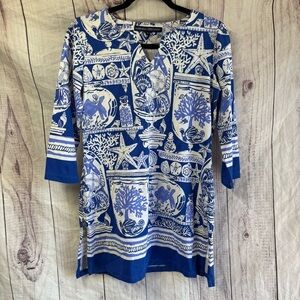 Barbara Erickson Beach Resort Wear Preppy Blue and White Women's Dress Small